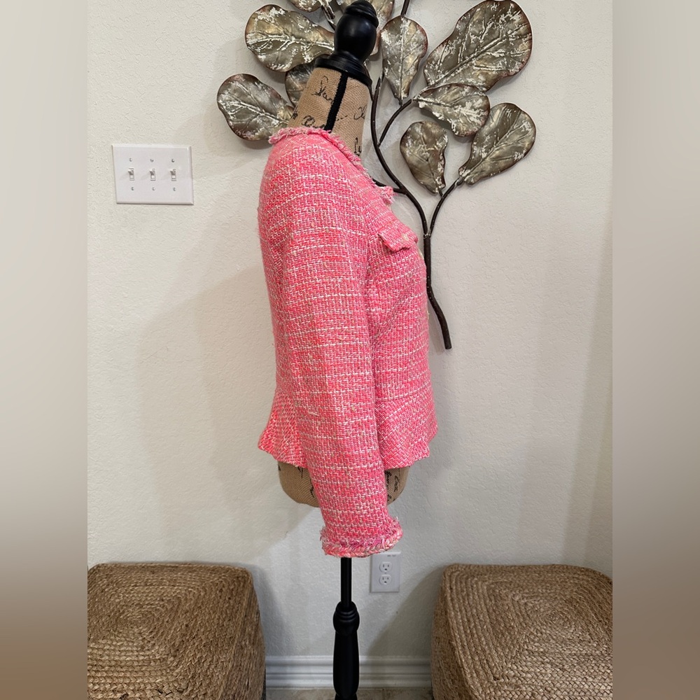 J.Crew Pink Tweed Jacket Blazer Braided Trim Pockets Size 6 - Picture 2 of 7